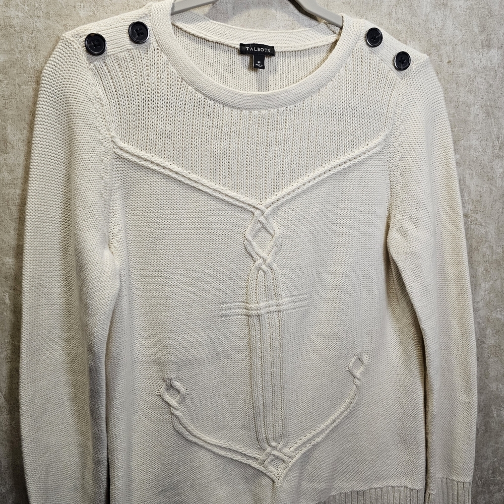 Talbots Cable Knit Anchor Coastal Grandma Nautical Sweater - Picture 3 of 8